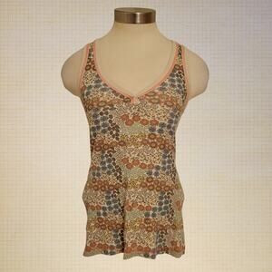 Floral Ribbed Cotton Tank Top EyeShadow Medium V Neck Stretchy Fit